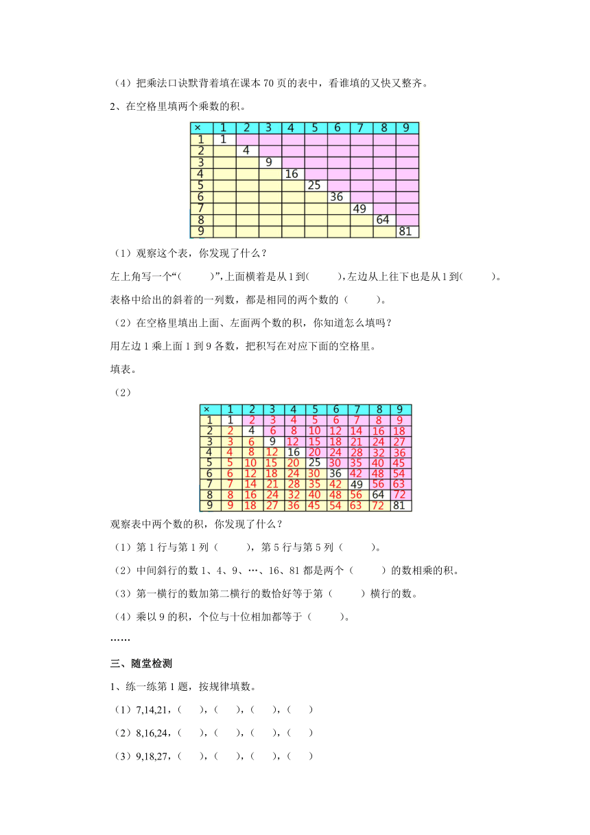 7.7整理乘法口诀预习案1-2022-2023学年二年级数学上册-冀教版