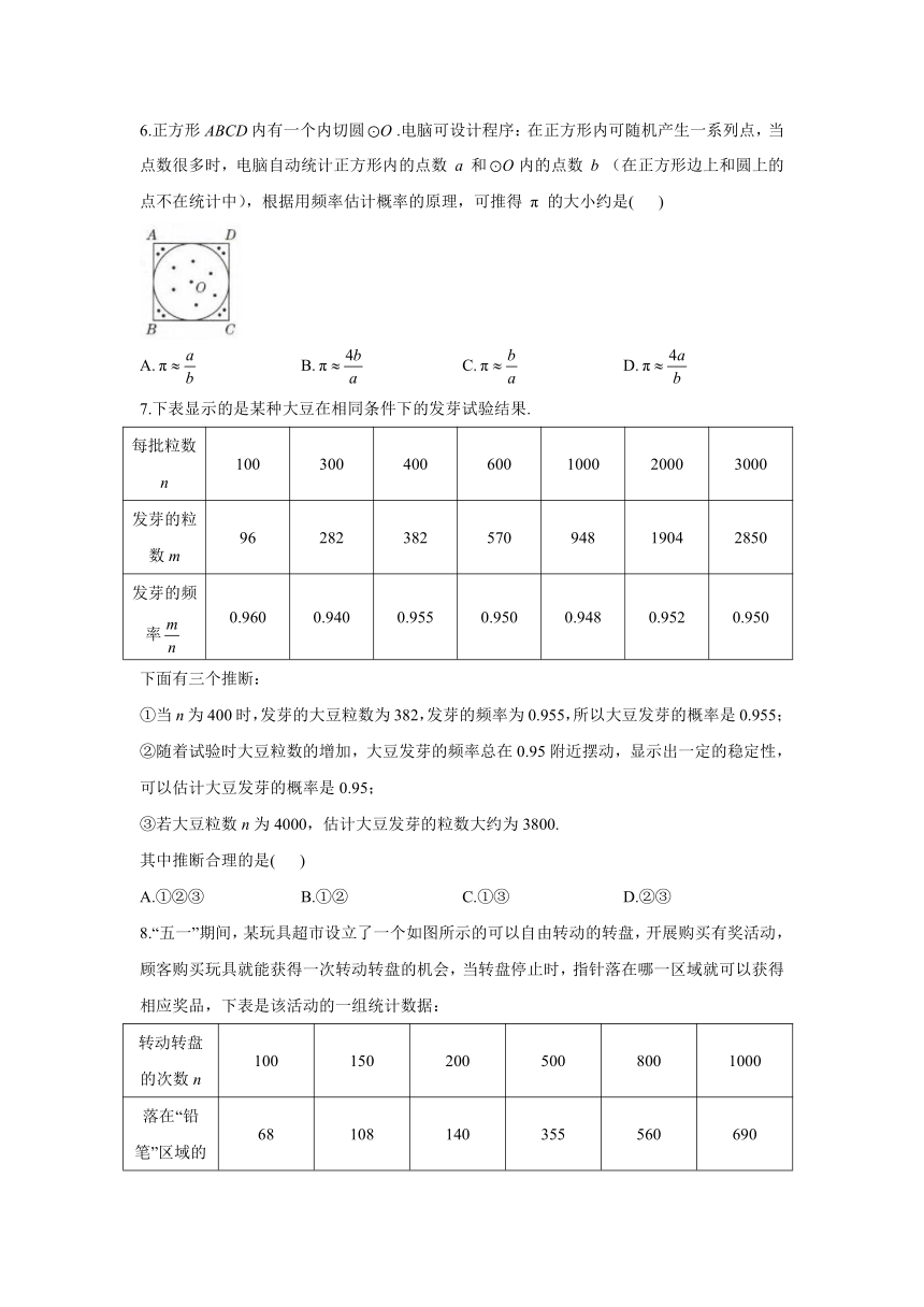 冀教版数学九年级下册 31.3 用频率估计概率 同步课时作业(含解析)
