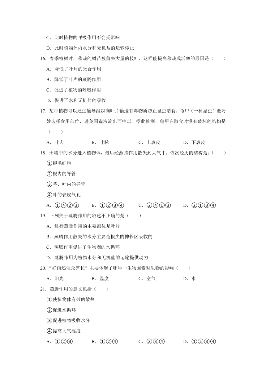 第3单元 生物圈中的绿色植物第3章 绿色植物与生物圈的水循环（含解析）