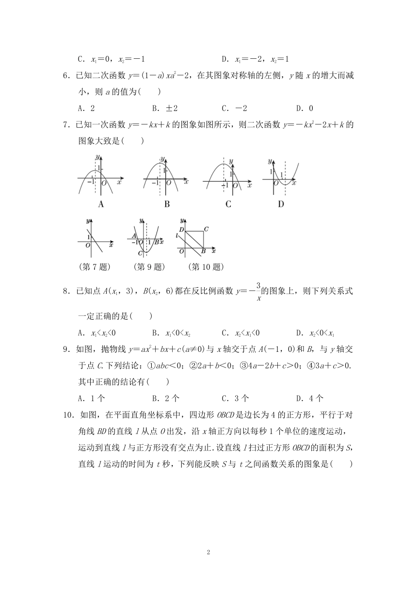 沪科版九年级数学上册 第21章 二次函数与反比例函数 达标检测卷（word版含答案）