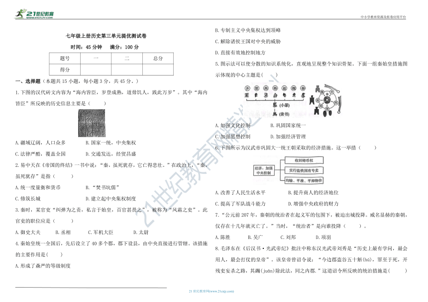 第三单元 秦汉时期：统一多民族国家的建立和巩固  单元提优测试卷（含答案）