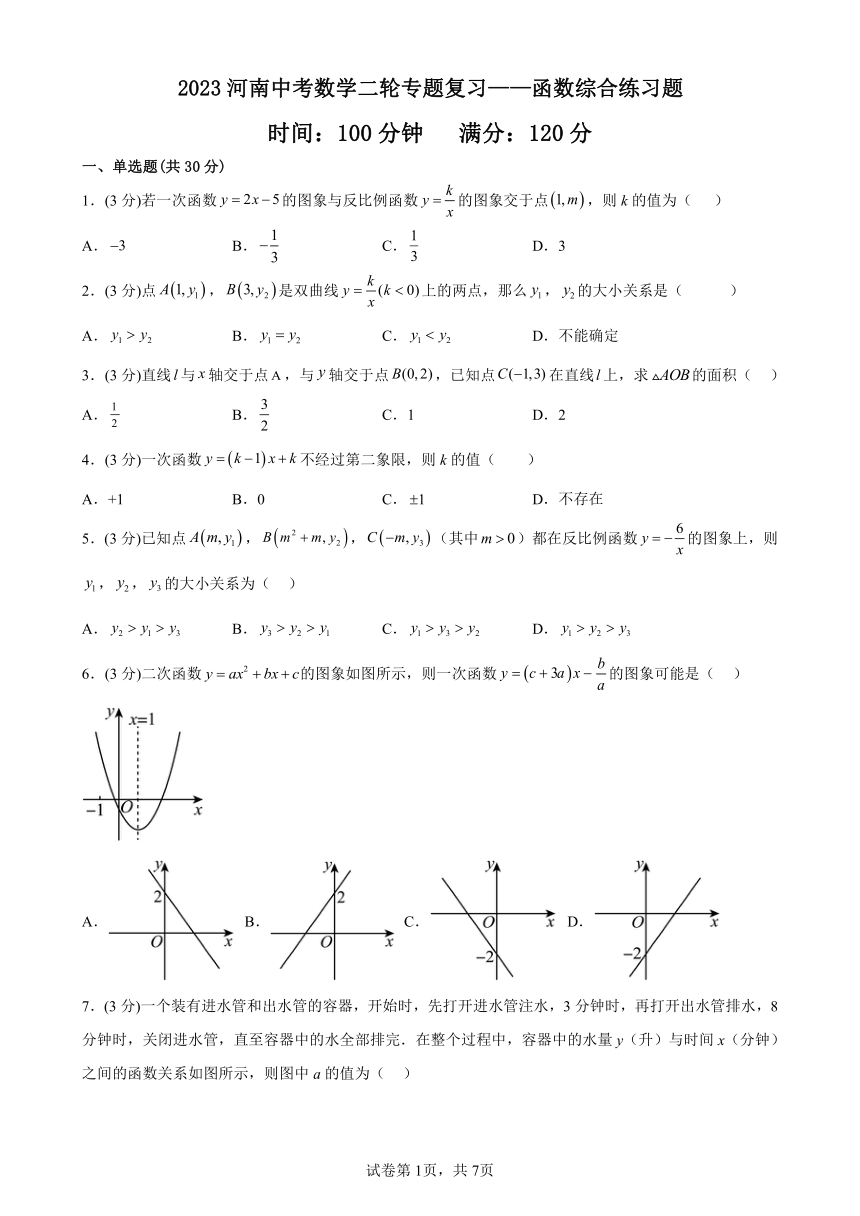 2023河南中考数学二轮专题复习——函数综合练习题（含答案）
