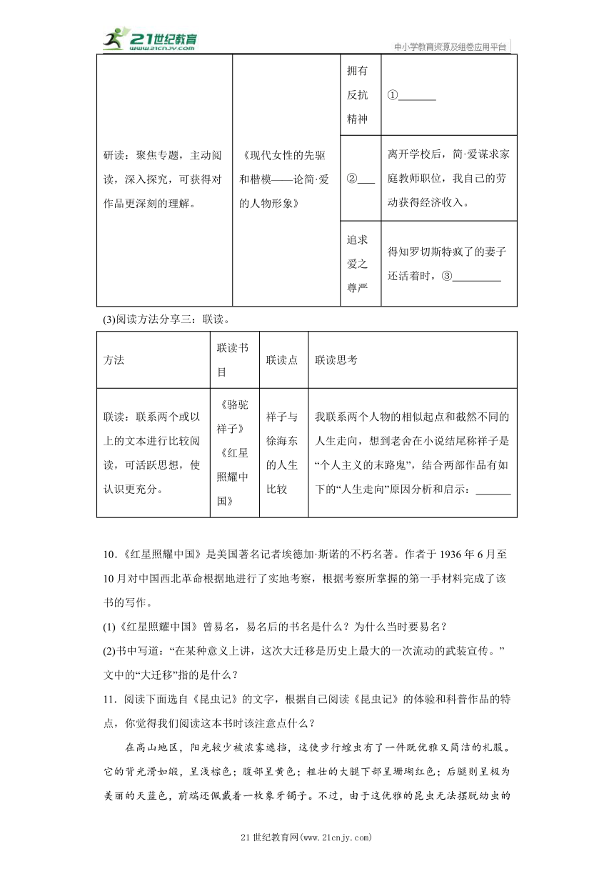 专题11 名著阅读  专题特训  2023年暑假八年级语文上册精选精练卷 （含答案）