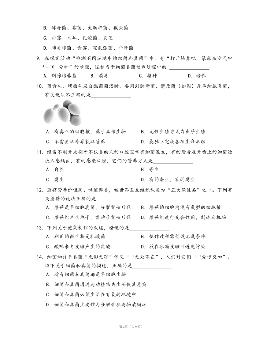 人教版八年级生物上册第五单元第四章 细菌和真菌练习（word版，含部分答案解析）