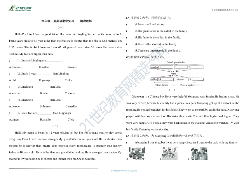 人教版(PEP)六年级下册英语期中复习——阅读理解（含答案）