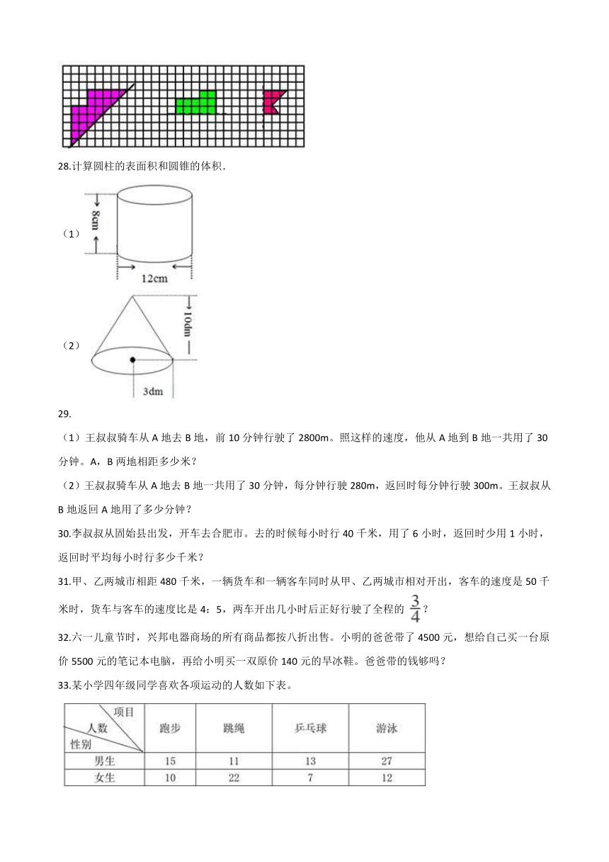 2021年小学六年级下册小升初数学模拟试卷（5）人教版（含解析）