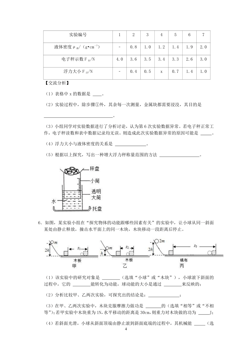 【备考2023】浙教版科学“冲刺重高”压轴训练（十四）：力学实验探究（含解析）