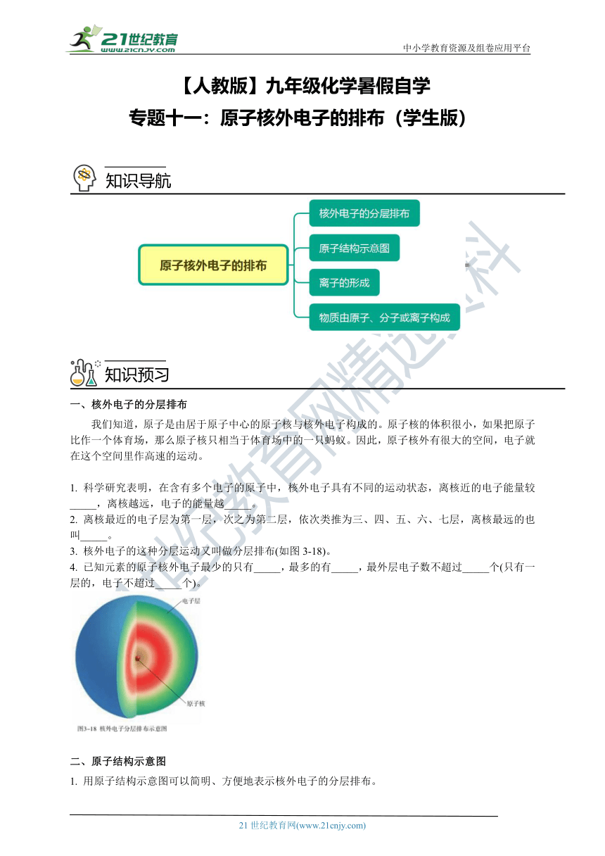 【人教版】九年级化学暑假自学专题十一：原子核外电子的排布（学生版+教师版）