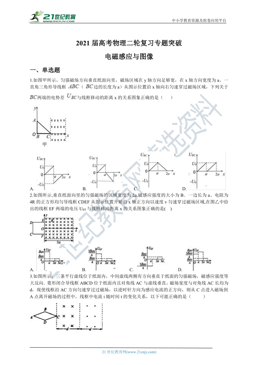 2021届高考物理二轮复习专题突破：电磁感应与图像（word版 含解析）