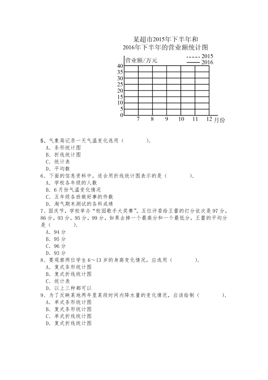 五年级数学下册试题 一课一练8.2《复式折线统计图》习题1-北师大版（含答案）