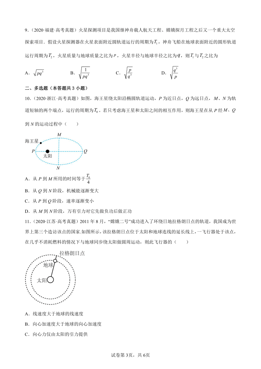 2020-2021年全国各地高考物理真题选编：万有引力与航天（word版含答案）