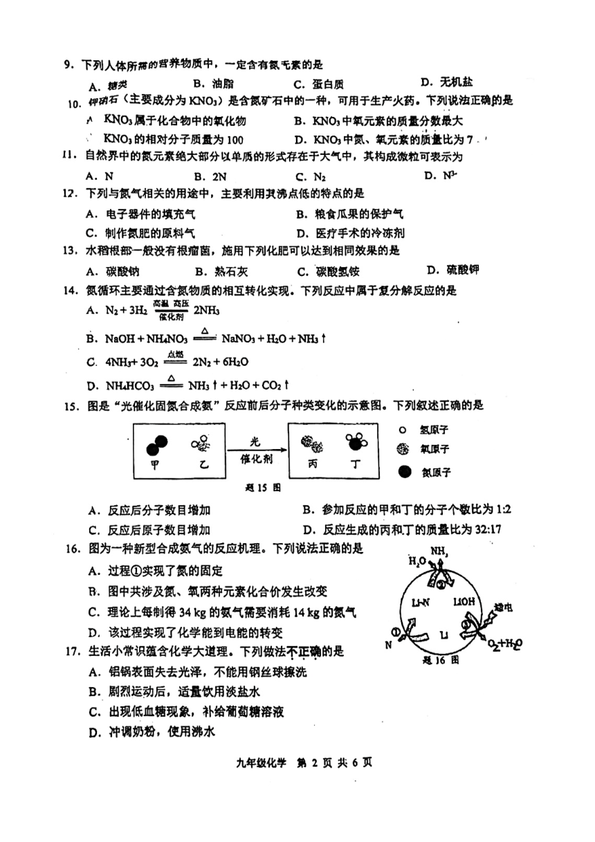 2024年江苏省扬州市树人中学中考第一次模拟考试化学试卷（PDF无答案）