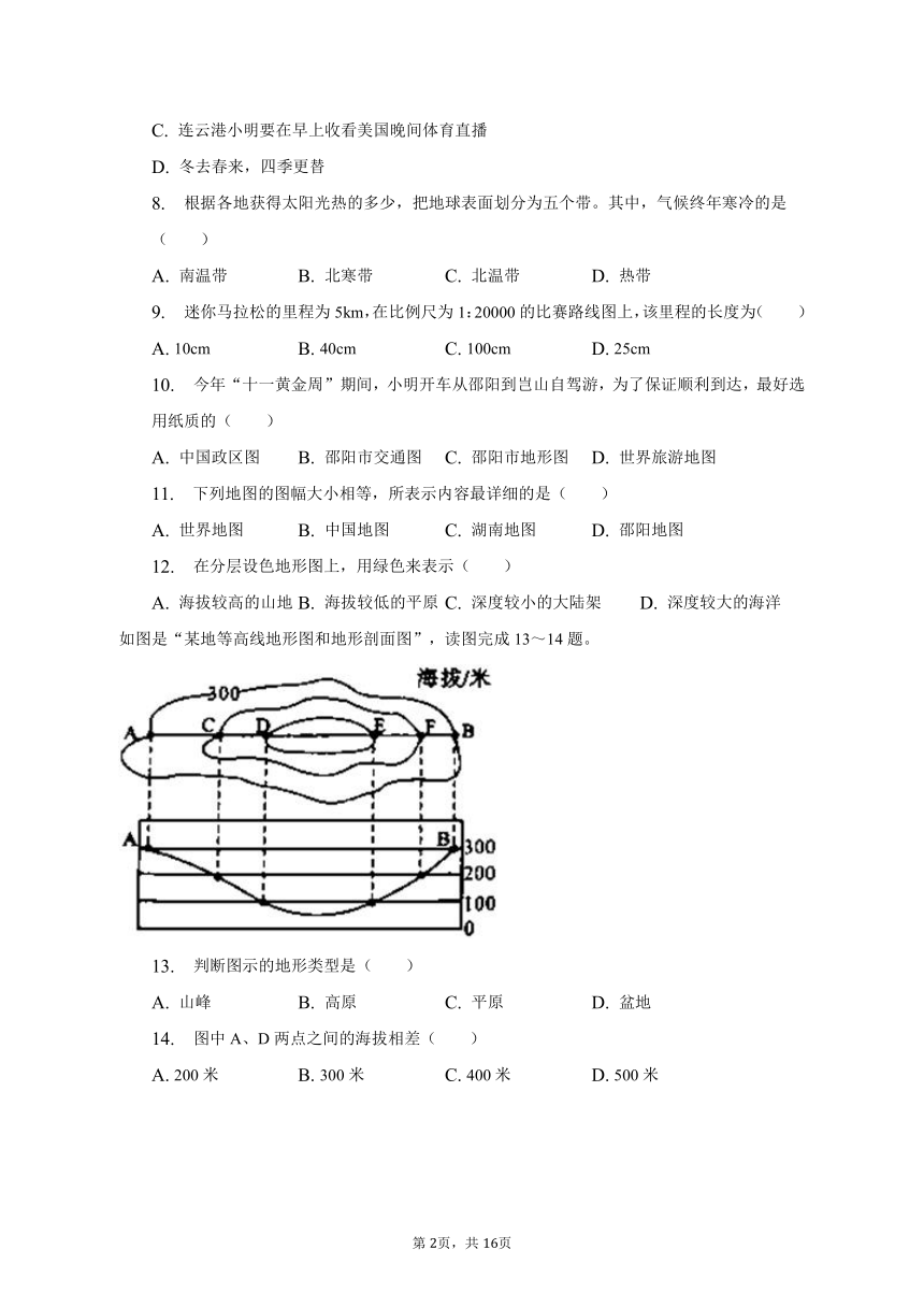 2022-2023学年湖南省邵阳市洞口县七年级（上）期中地理试卷（含解析）