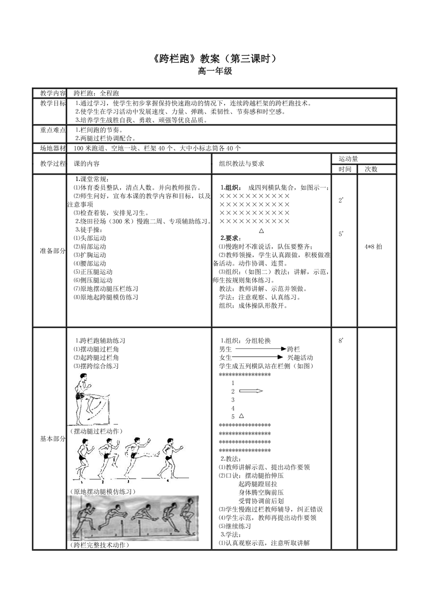 2021-2022学年人教版高中体育与健康全一册跨栏跑  教案（表格式）