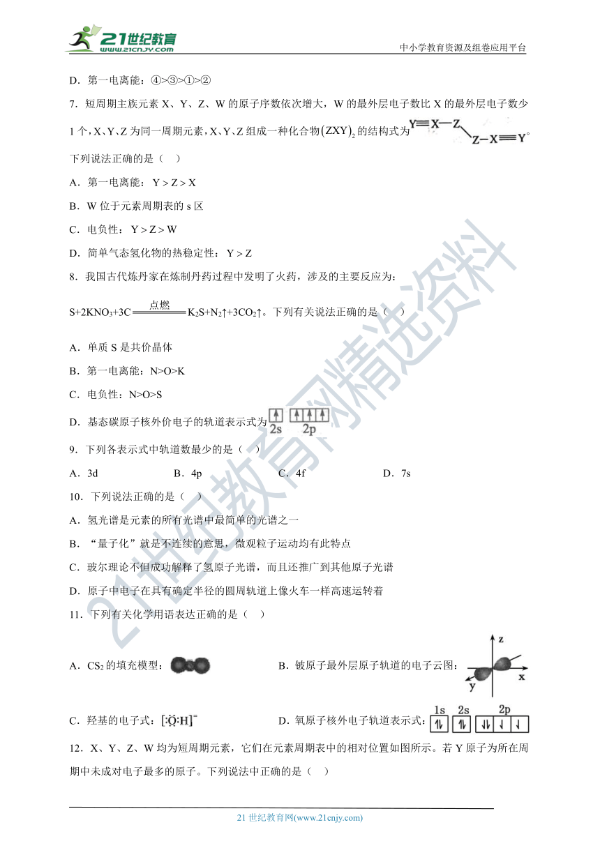 【2021-2022学年】高中化学选修3  新人教版 第一章 原子结构与性质章末测试（含解析）