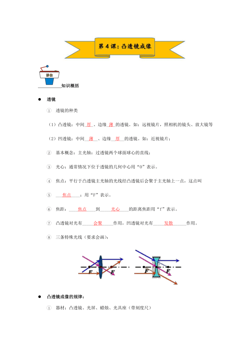 中考物理复习学案寒假讲义   第4课：凸透镜成像（含答案）