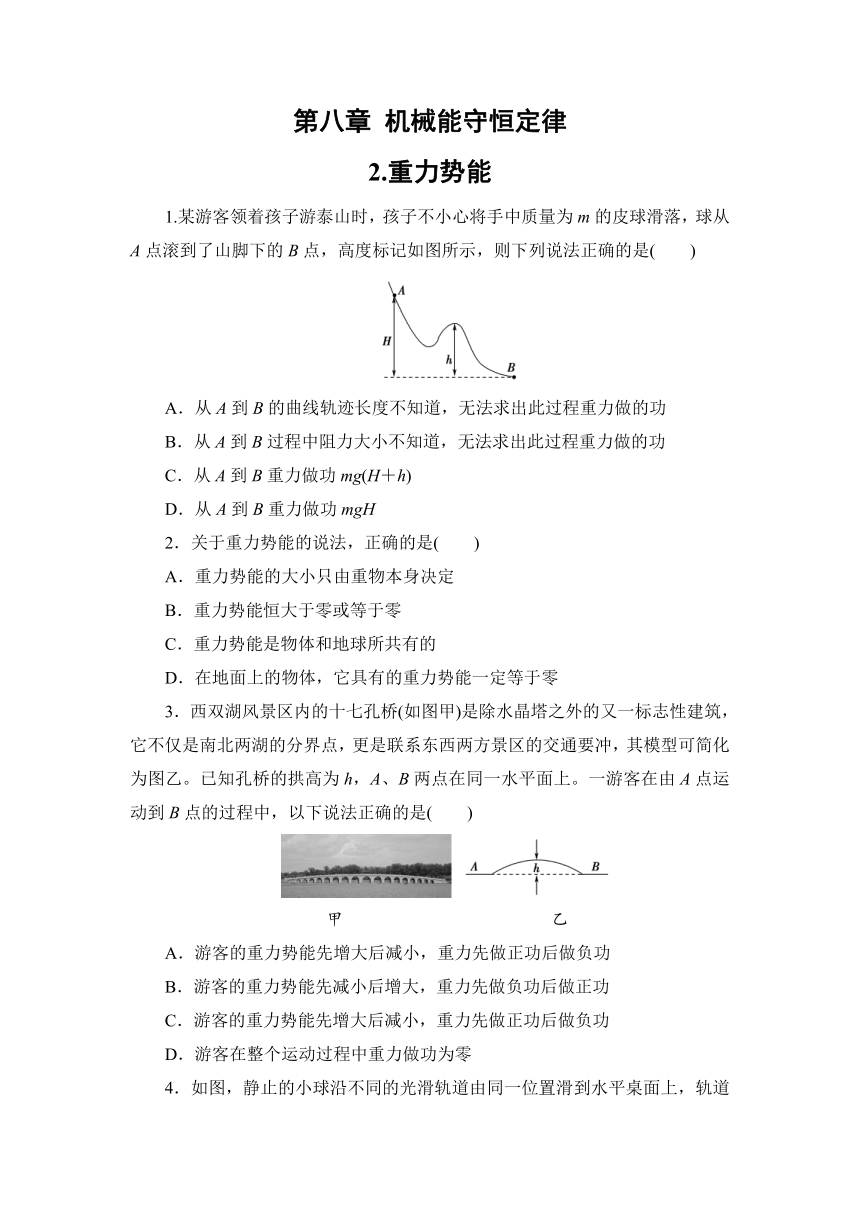 8.2 重力势能 同步练习-2021-2022学年高一下学期物理人教版（2019）必修第二册 (word含答案)