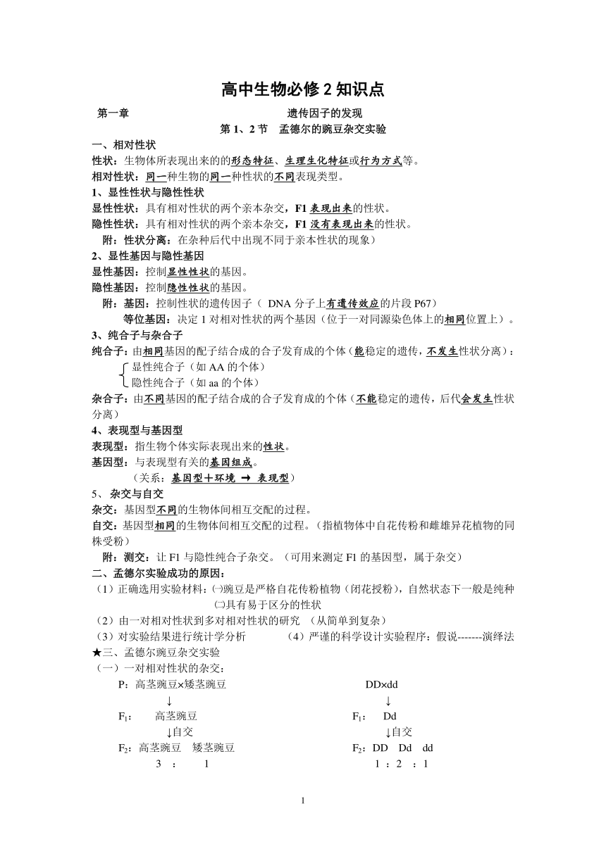 2021暑期预习高一生物必修二知识点汇总