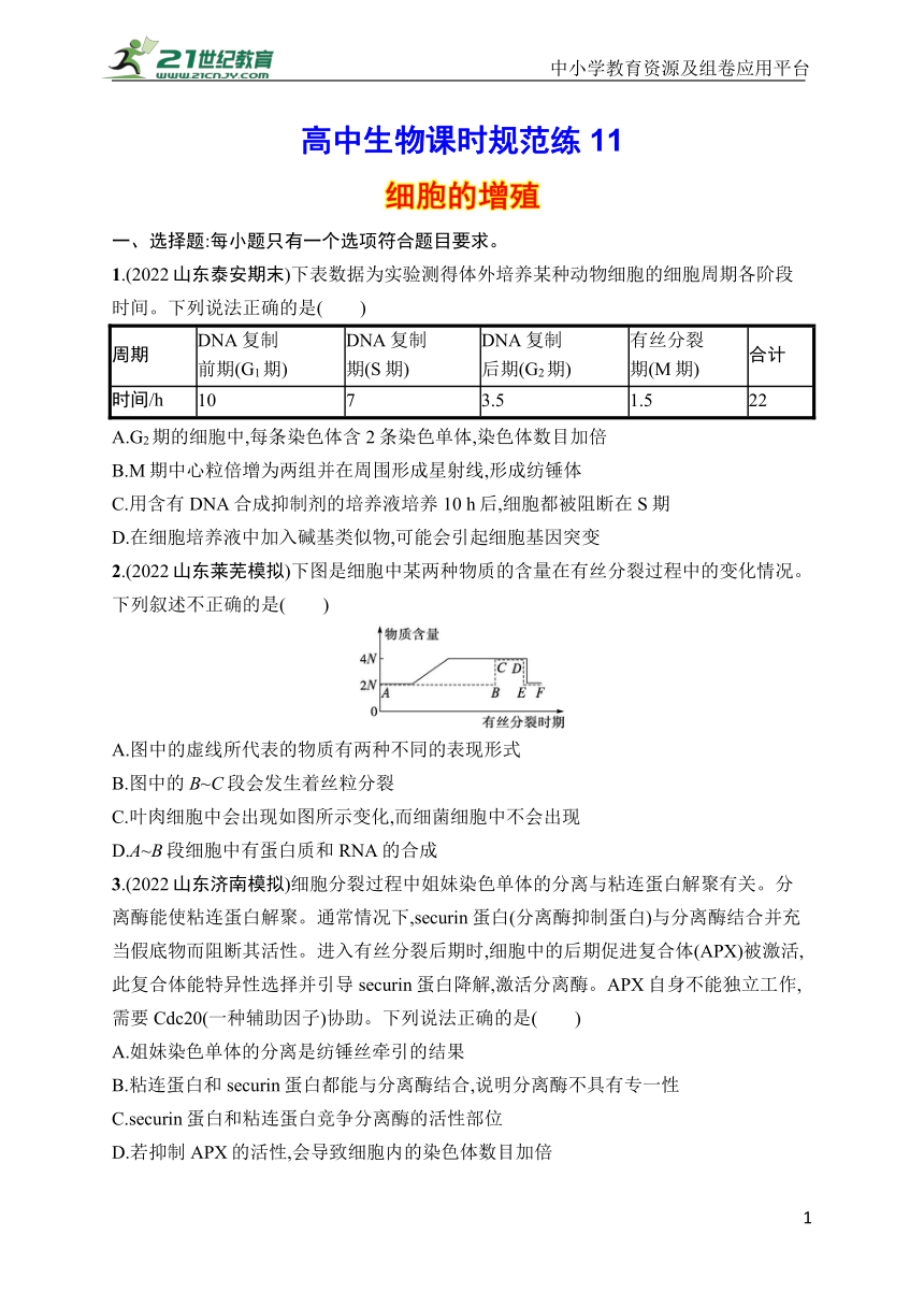 高中生物课时规范练11　细胞的增殖(学生版含答案详解)