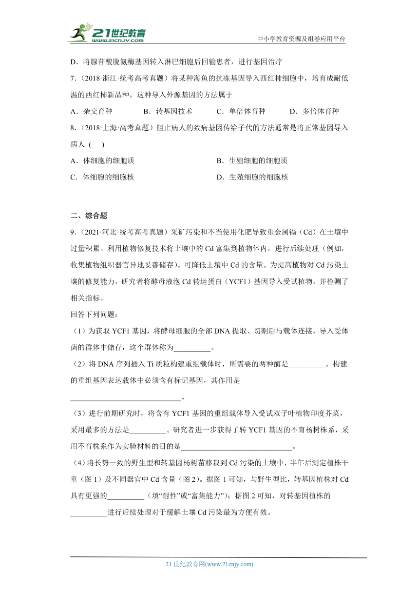 五年2018-2022高考生物真题按知识点分类汇编92-生物技术与工程-基因工程的应用（含解析）