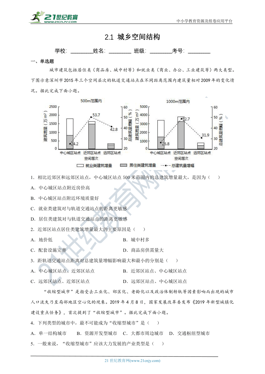 2.1 城乡空间结构 课时训练（含答案及解析）