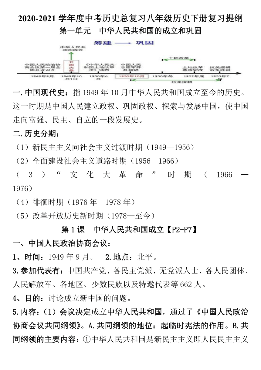 2020—2021学年部编版八年级历史下册复习提纲 （八下知识点总结）