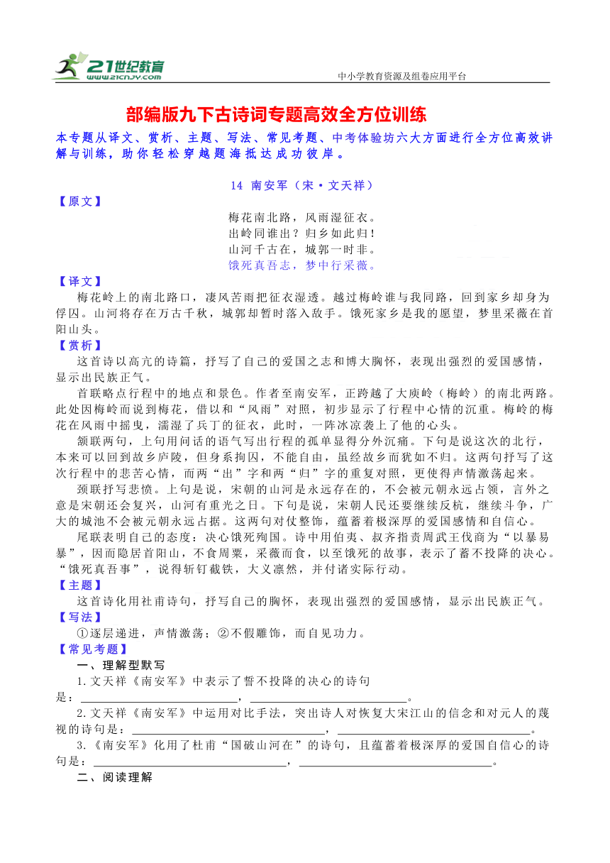 九下语文第六单元课外古诗词高效全方位训练 南安军 学案