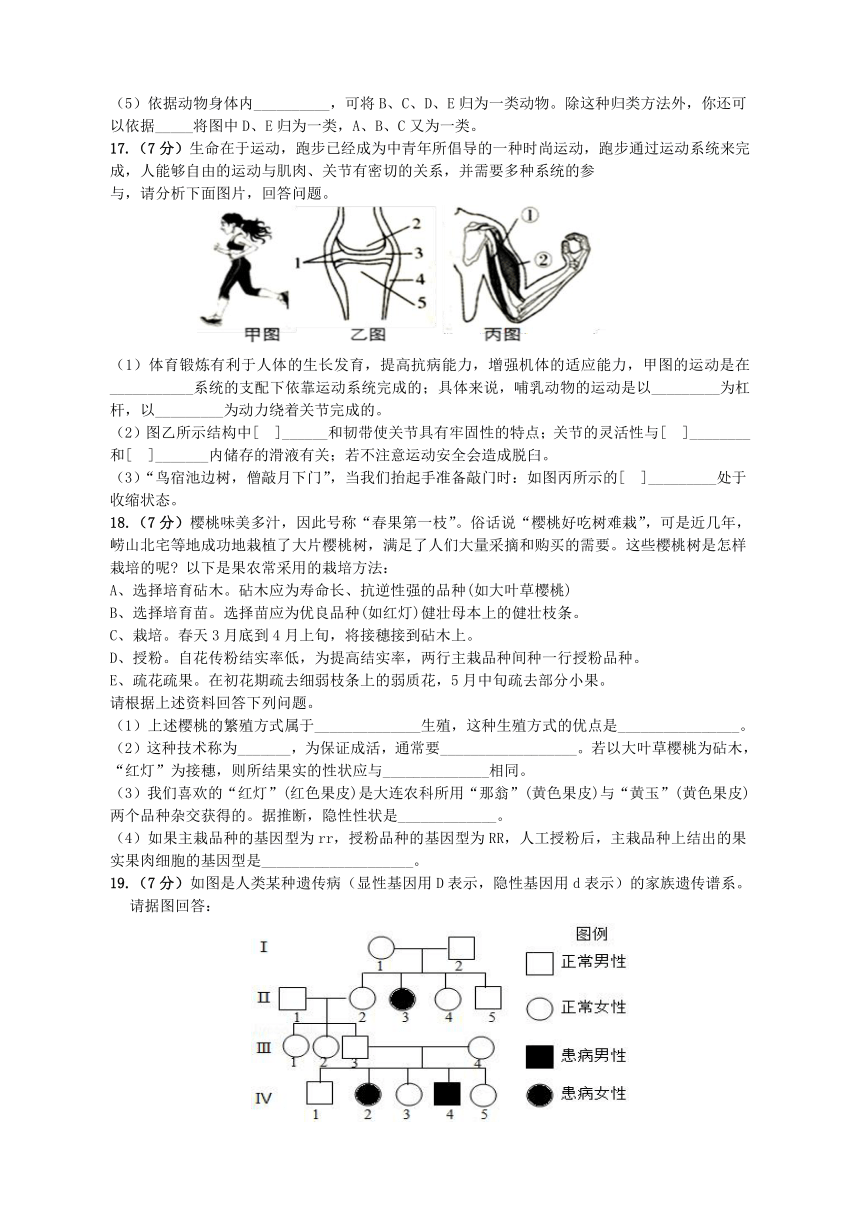 山东省新泰市羊流镇初级中学2020--2021学年上学期八年级生物期末试题（鲁科版八上 八下）（word版含答案）