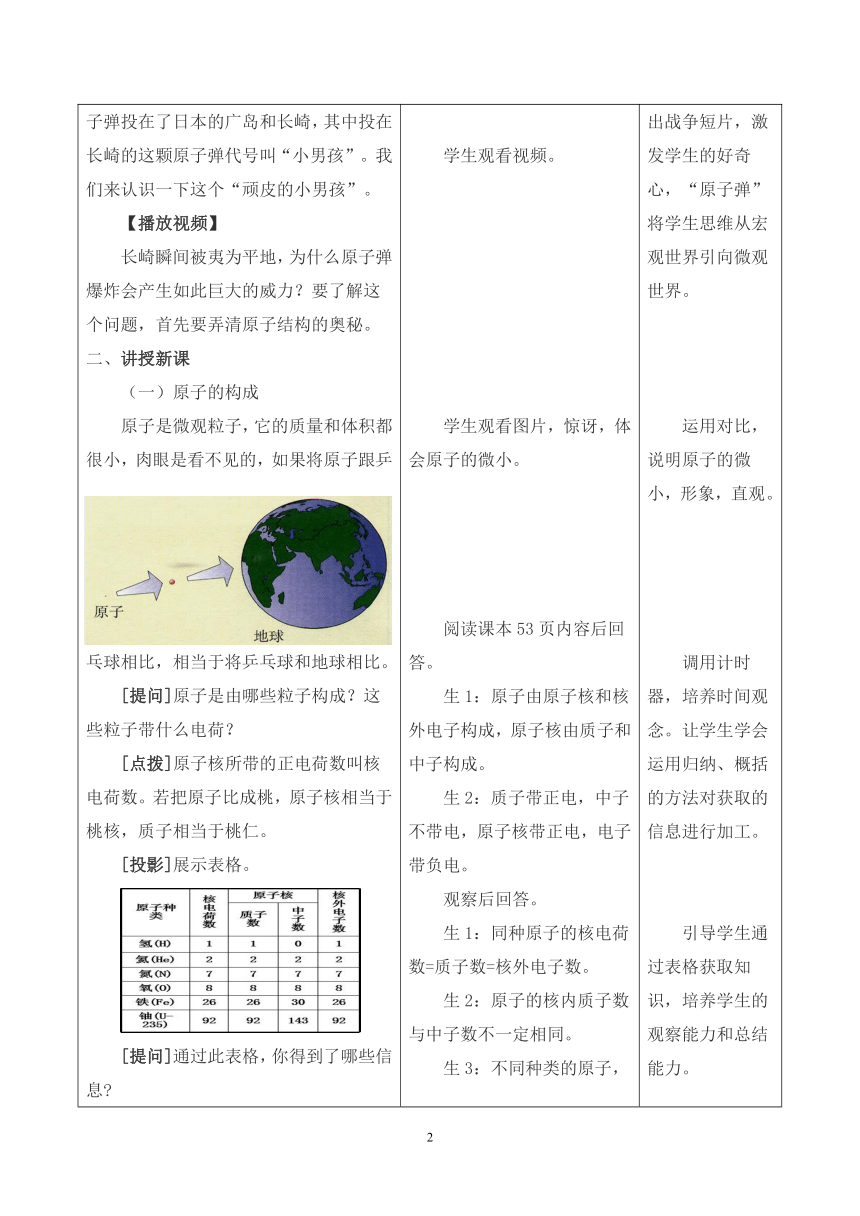 人教版五四制八年级化学  3.2.1原子的构成 教案