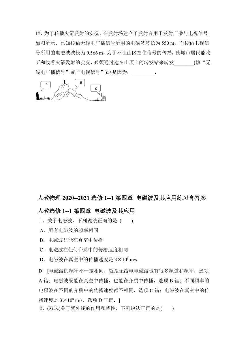 人教物理2020--2021选修1--1第四章 电磁波及其应用练习含答案