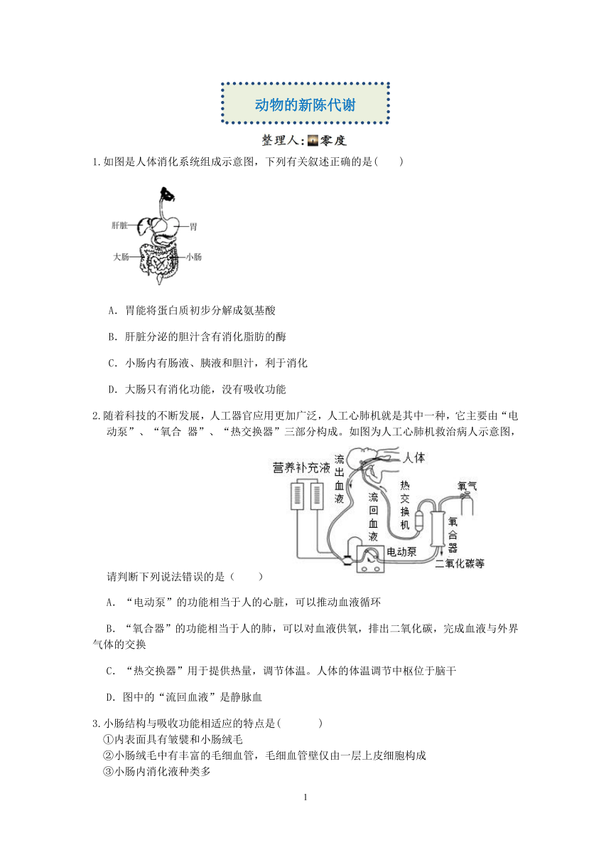 【备考2023】浙教版科学“冲刺重高”压轴训练（二十七）：动物的新陈代谢（含解析）