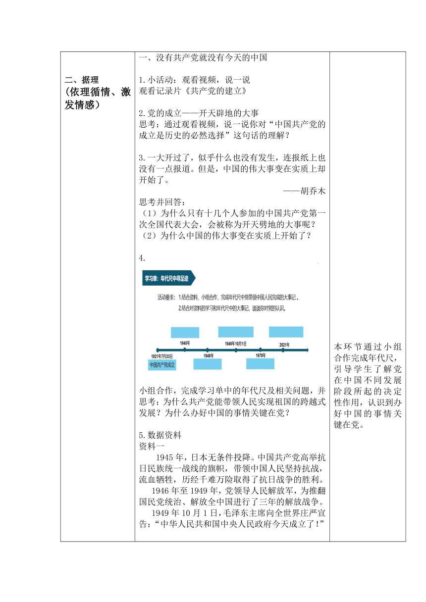 第2讲 办好中国的事情关键在党 教案（表格式）