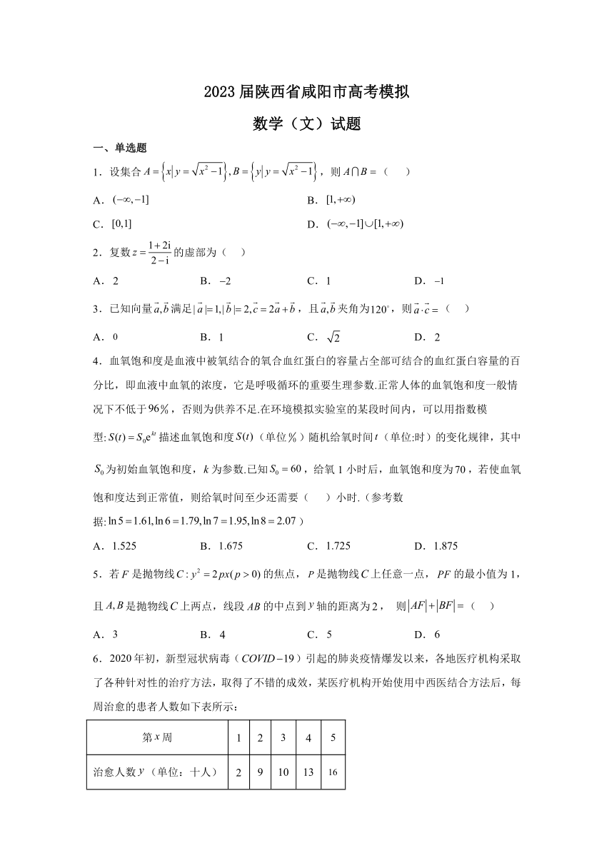 2023届陕西省咸阳市5月高考模拟数学（文）试题（解析版）