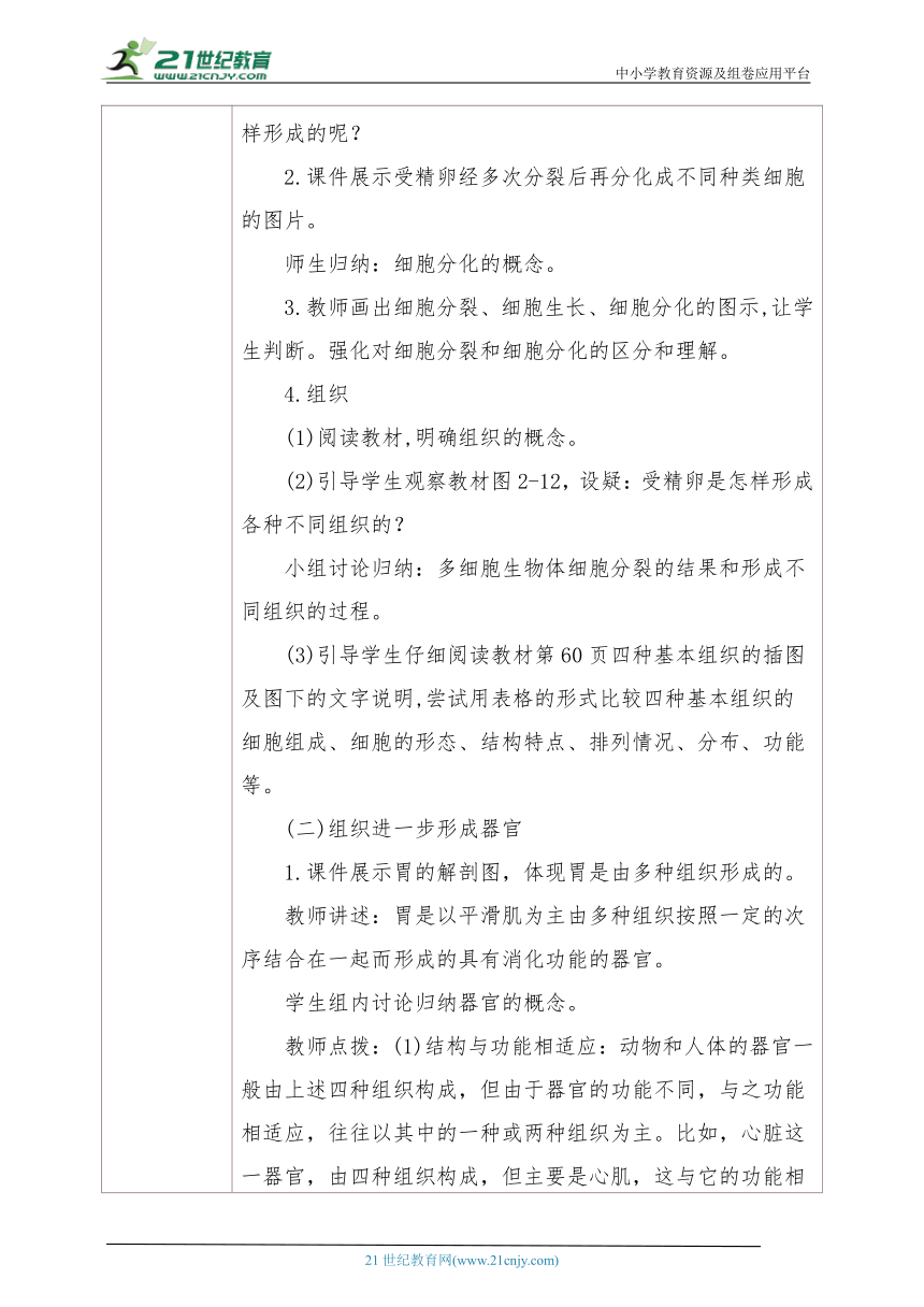 2.2.2动物体的结构层次教学设计