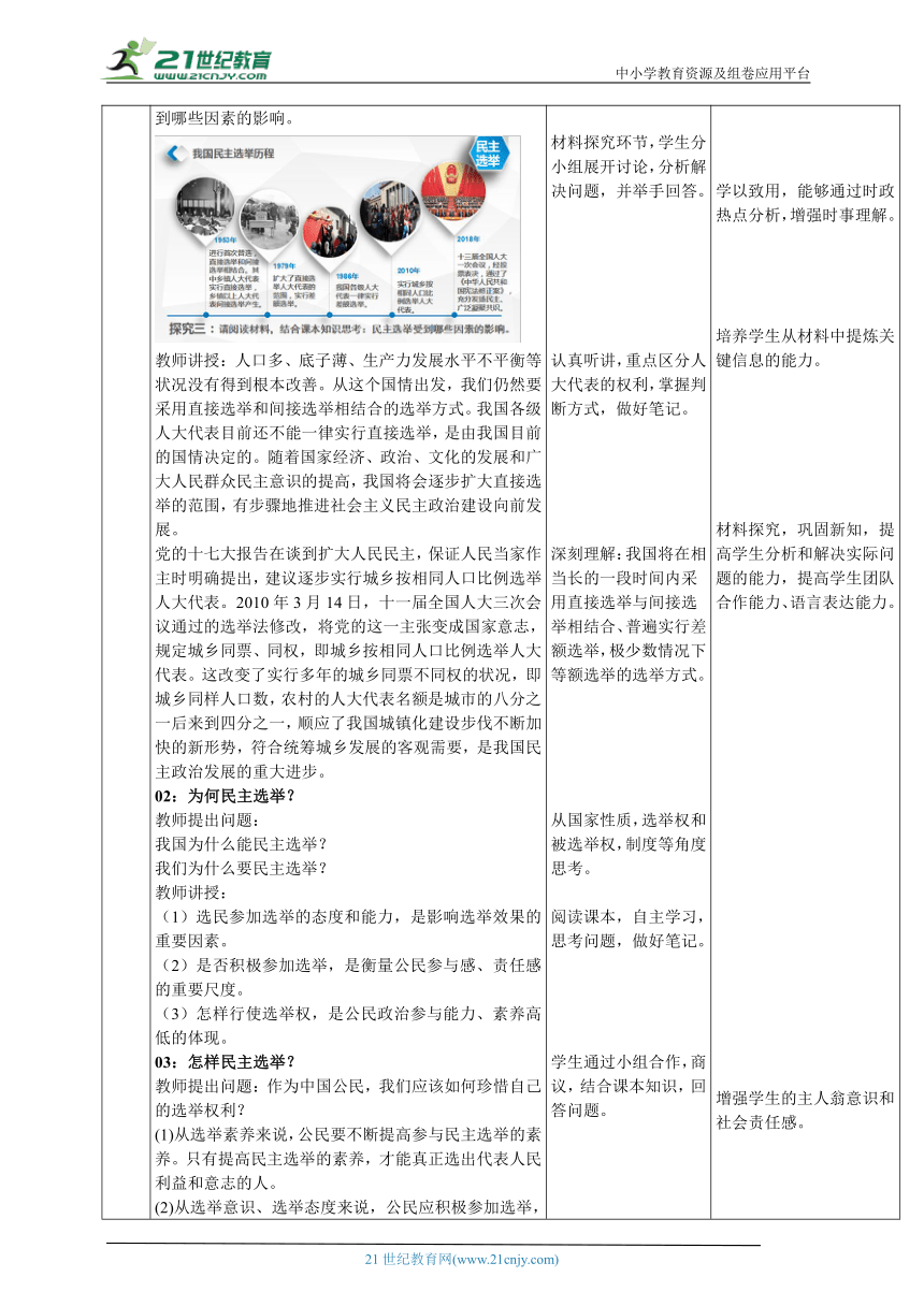 2.1民主选举 教案-高中政治人教版必修二