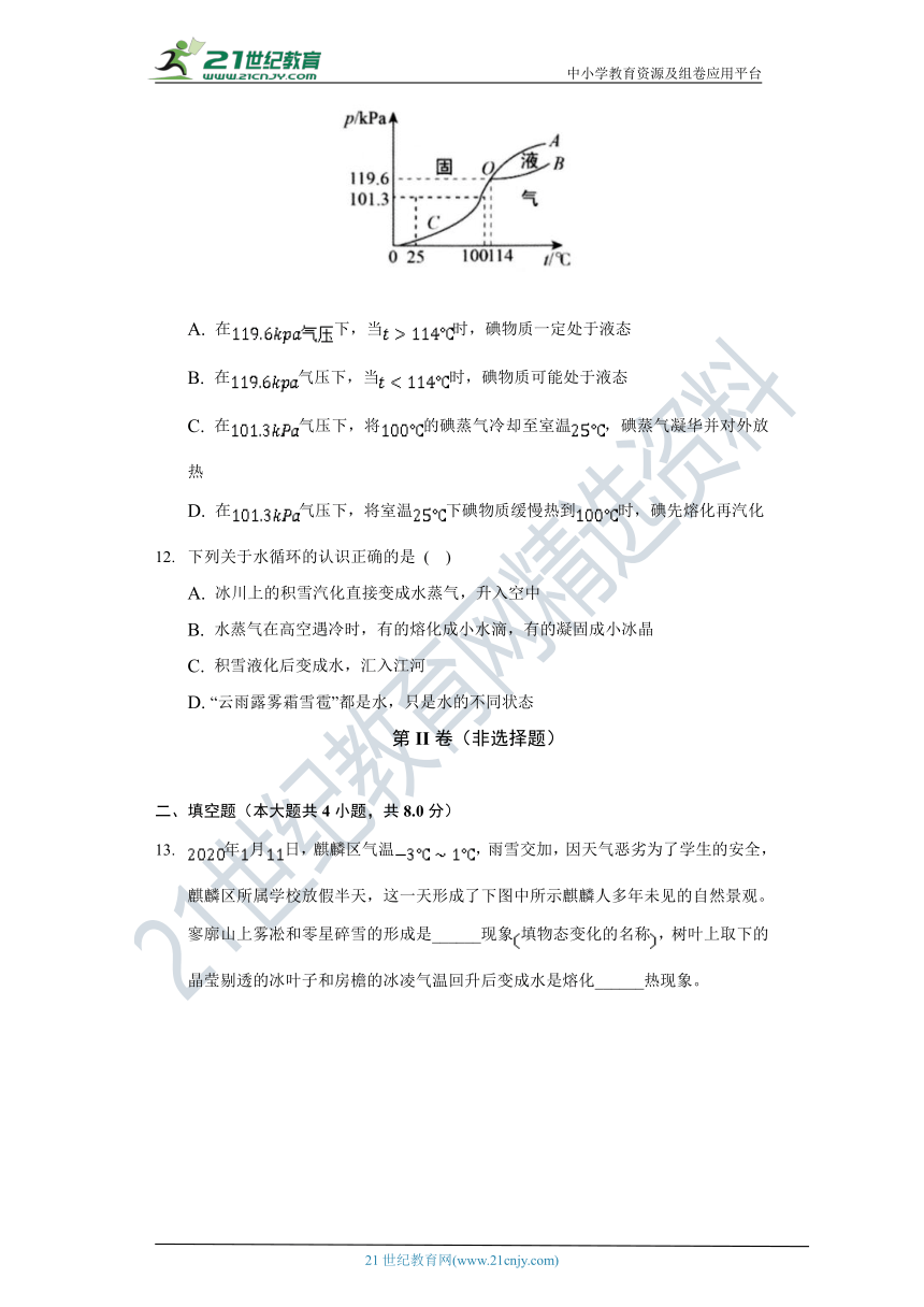 【备课精选】沪科版初中物理九年级全一册第十二章《温度与物态变化》单元测试卷（含答案解析）