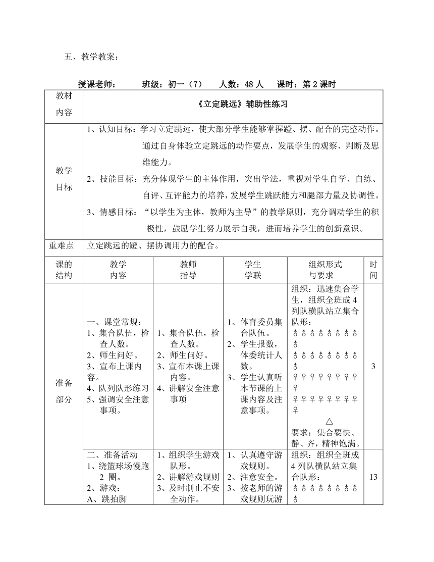 《立定跳远》辅助性练习教学设计-2021-2022学年人教版体育与健康七年级全一册