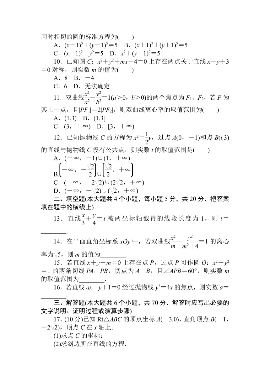 2020-2021学年数学人教B版（2019）选择性必修第一册：第二章　平面解析几何 质量检测（含答案解析）