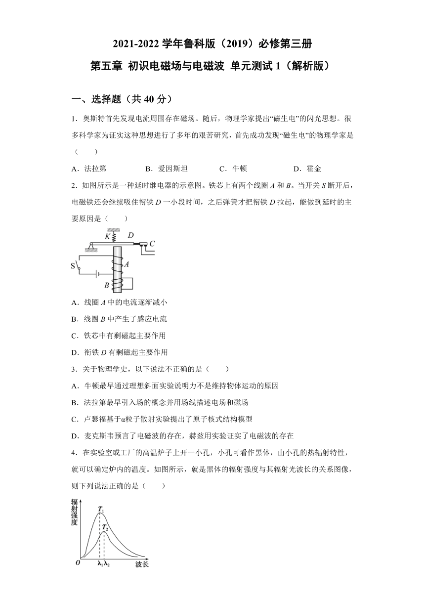 2021-2022学年鲁科版（2019）必修第三册 第五章 初识电磁场与电磁波 单元测试1（word解析版）