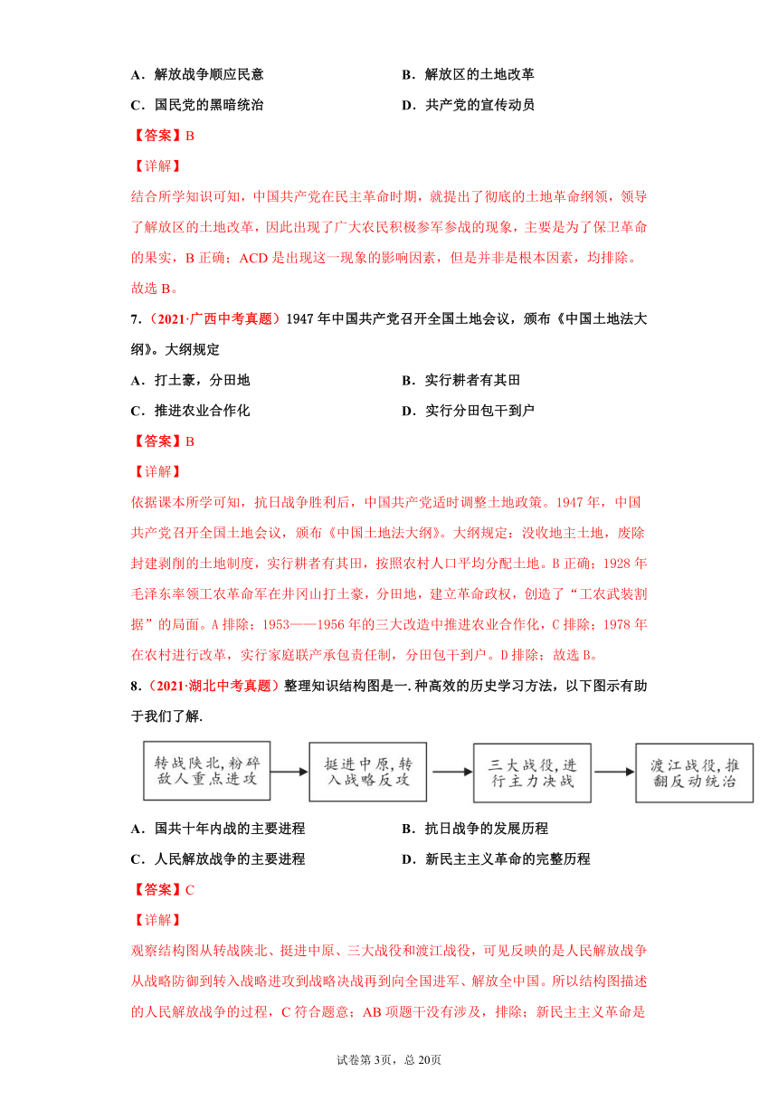 专题14 人民解放战争——2021年中考历史真题分项汇编（全国通用）