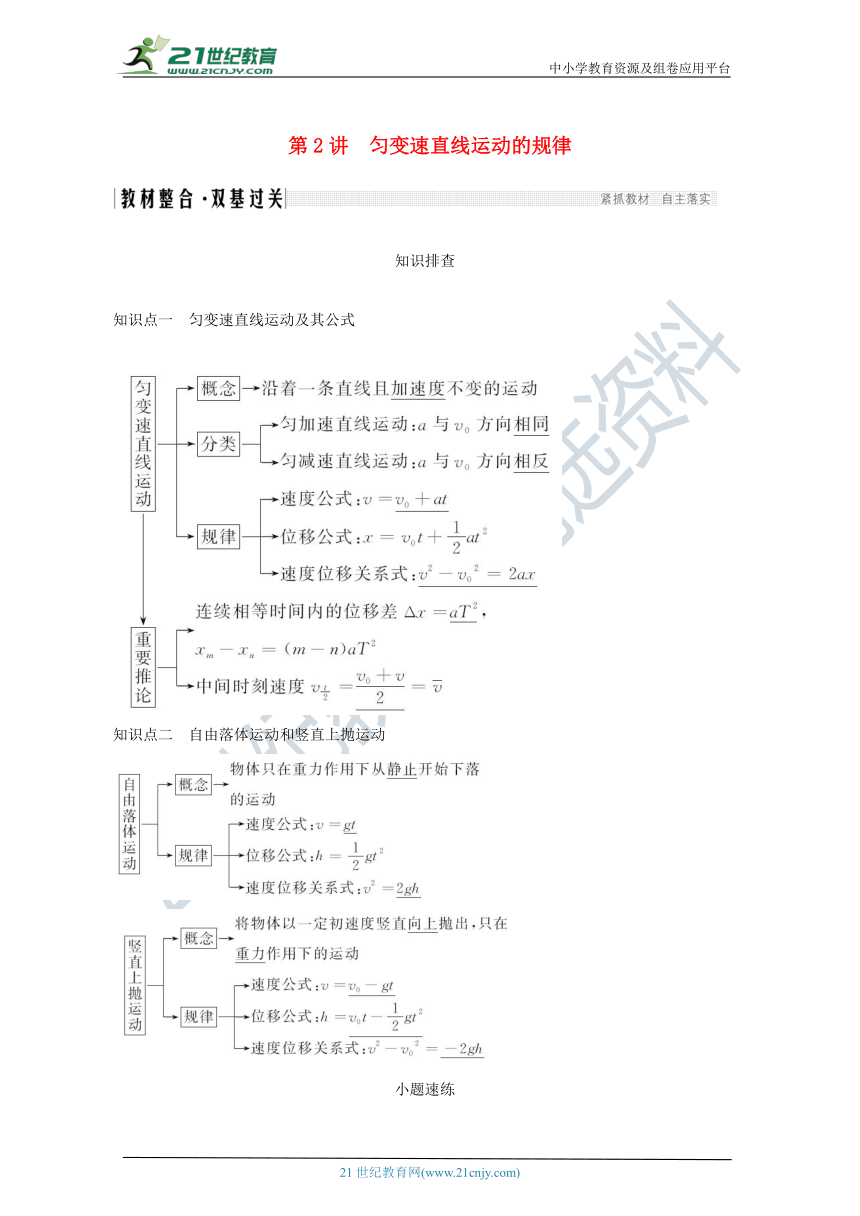 2021届高考物理一轮复习学案 沪科版 第一章第2讲匀变速直线运动的规律（解析版）