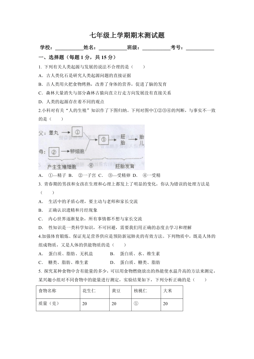 山东省泰安市新泰市2022-2023学年七年级上学期期末生物试题（含答案）