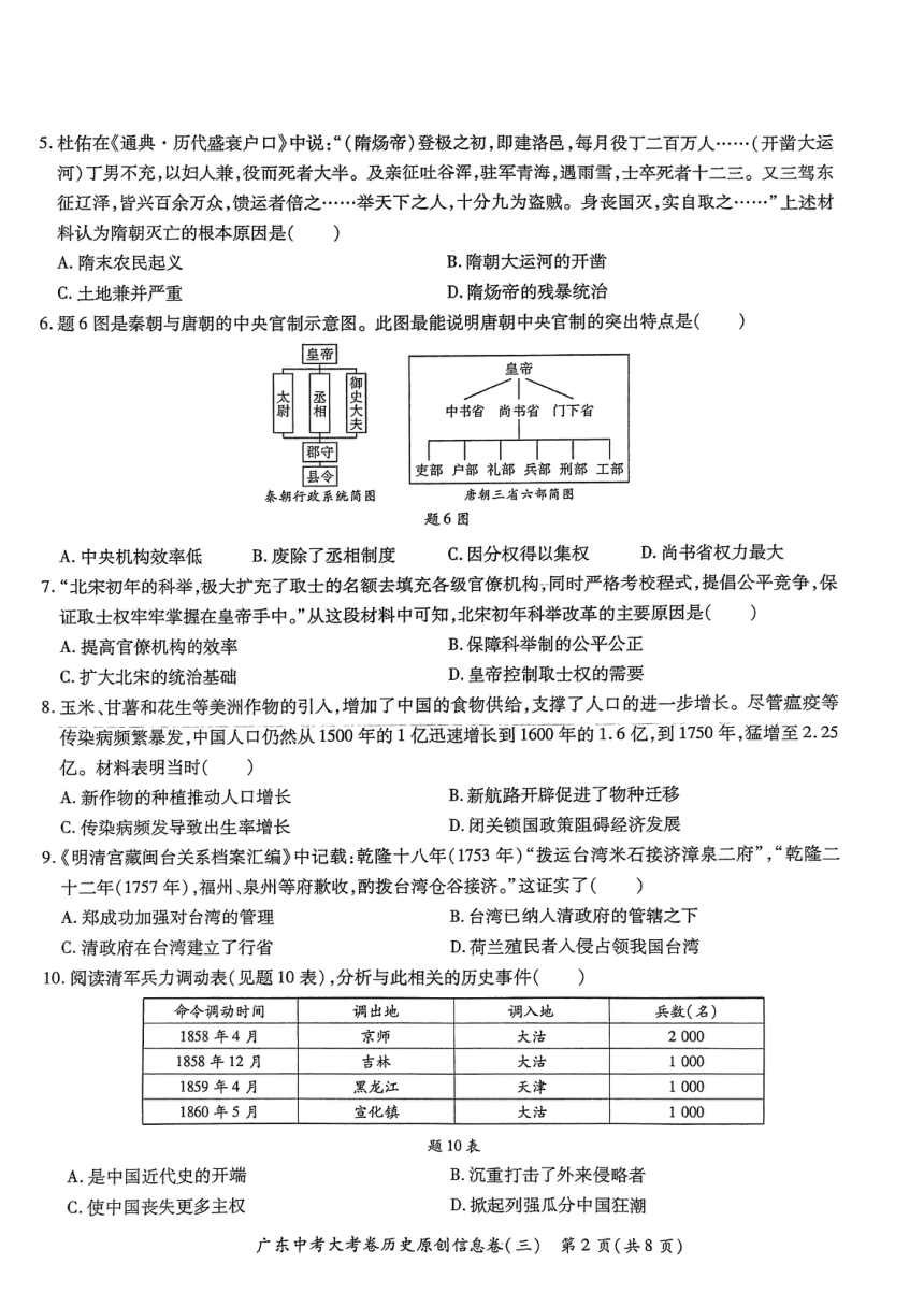 2023年广东省东莞市东城佳华学校中考历史原创信息卷(三) （扫描版 无答案）