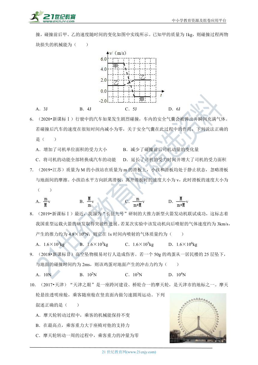 五年（2017-2021）高考物理真题分项详解  专题10  能量与动量