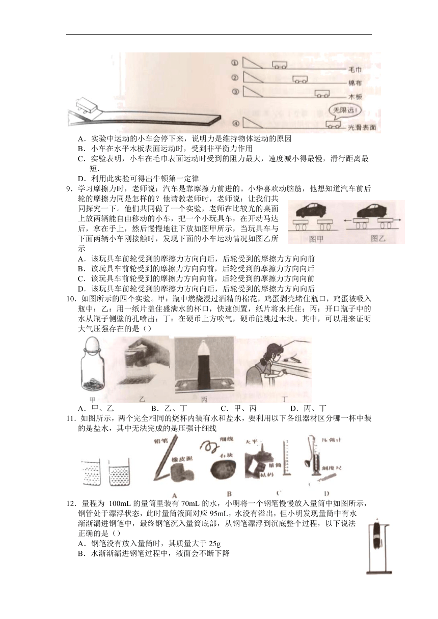 2021-2022学年江苏省无锡市江阴市八年级下学期期末考试物理试题（word版无答案）