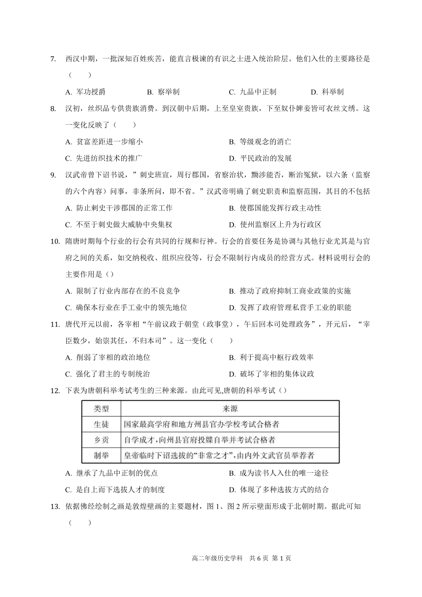 新疆乌市建工高中2020-2021学年高二上学期期中考试历史试题 Word版含答案