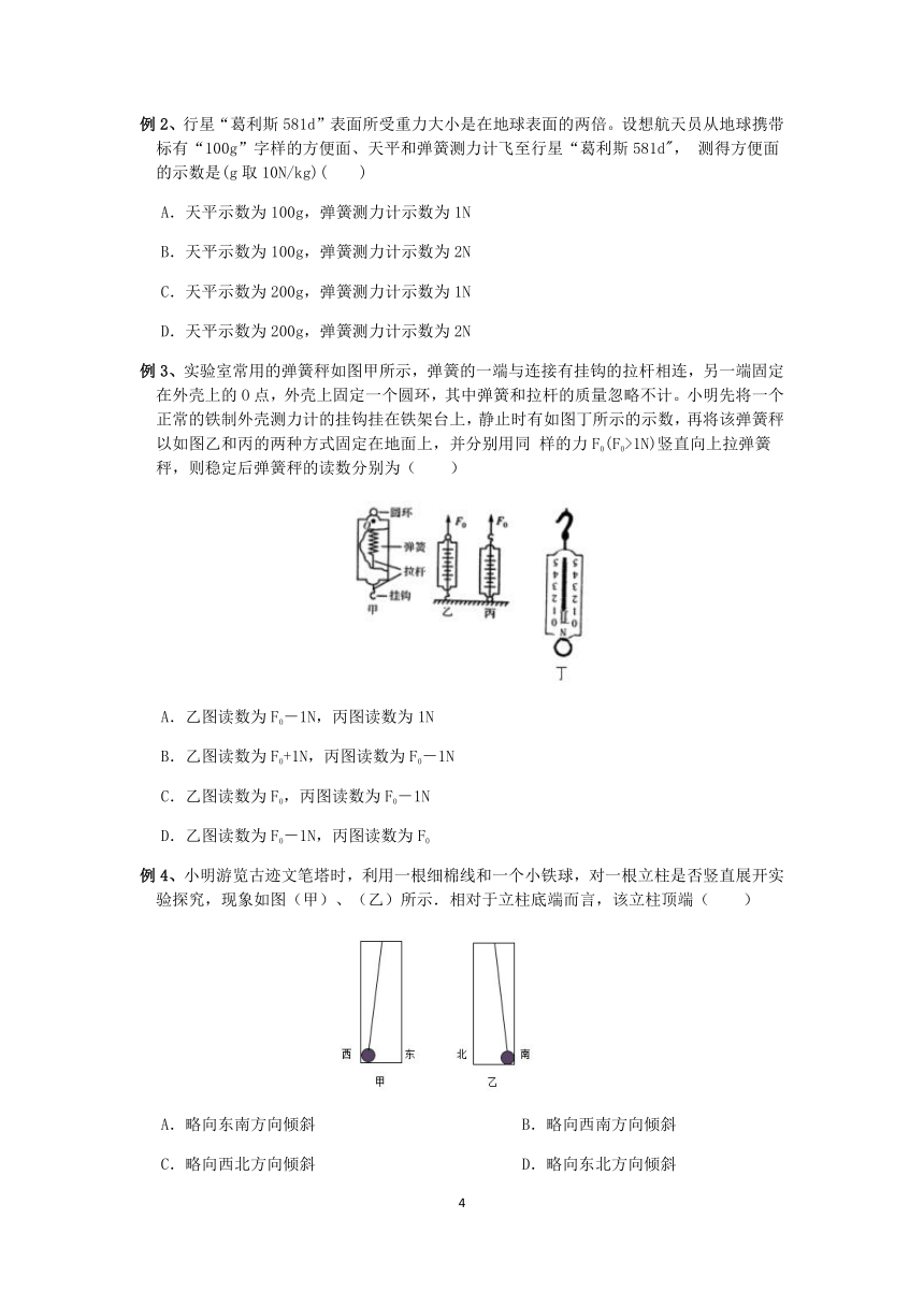 浙教版2022-2023学年第二学期七年级科学“冲刺重高”培优讲义（十五）：重力【word，含答案及解析】