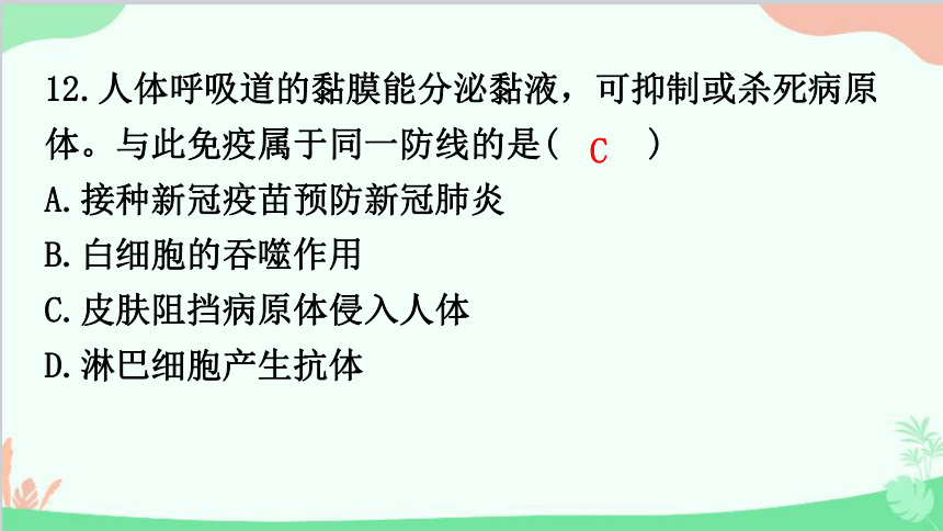 2023年中考生物复习 主题五  人体生理与健康   (三)传染病和免疫、生活习惯与行为习题课件(共37张PPT)