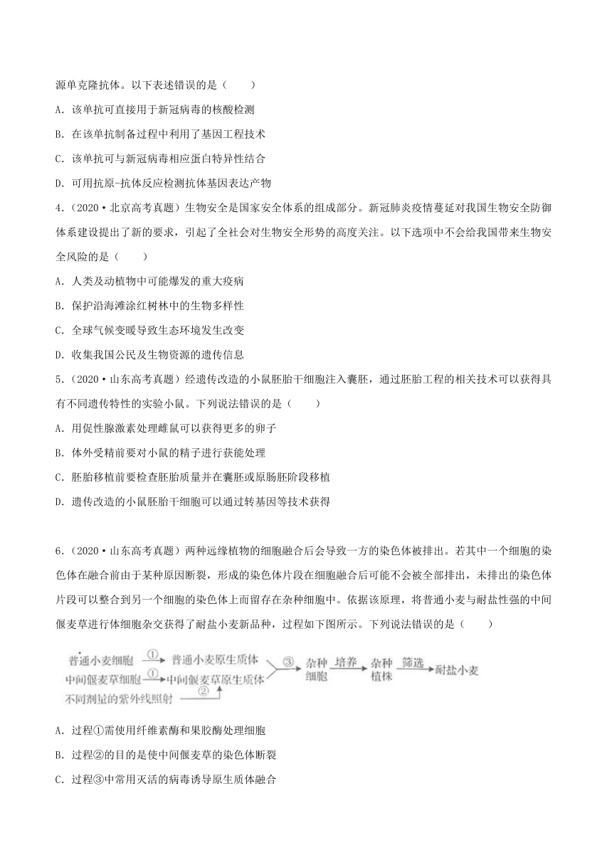 2022年高考生物三年高考真题及模拟题分类汇编：现代生物科技专题（word版含解析）