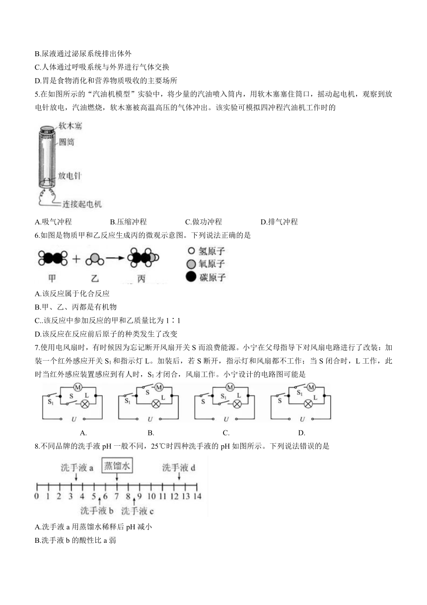 浙江省宁波市2021年初中学业水平考试科学试题（word版 含答案）